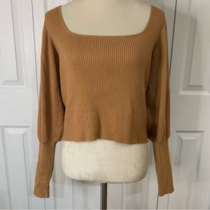 Peach Love California SzLg mustard yellow low square neck puffed long sleeve